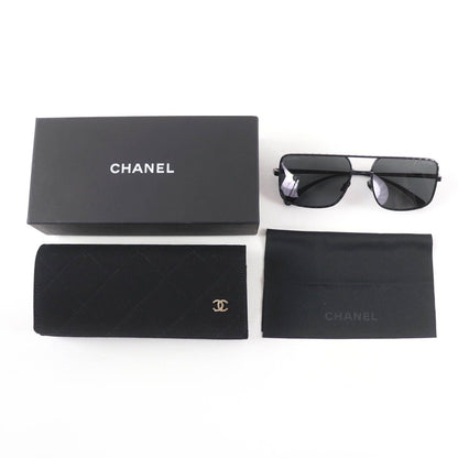 Chanel Pilot Sunglasses Logo Quilted Two Bridge Black — view 2