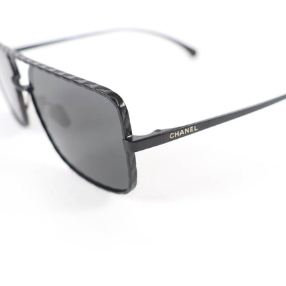 Chanel Pilot Sunglasses Logo Quilted Two Bridge Black — view 7