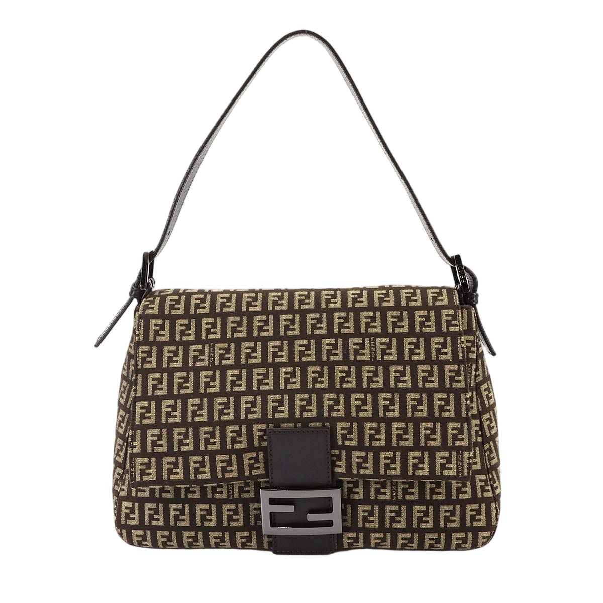 Fendi Zucchino Mamma Baguette Shoulder Bag Canvas Brown Gunmetal
