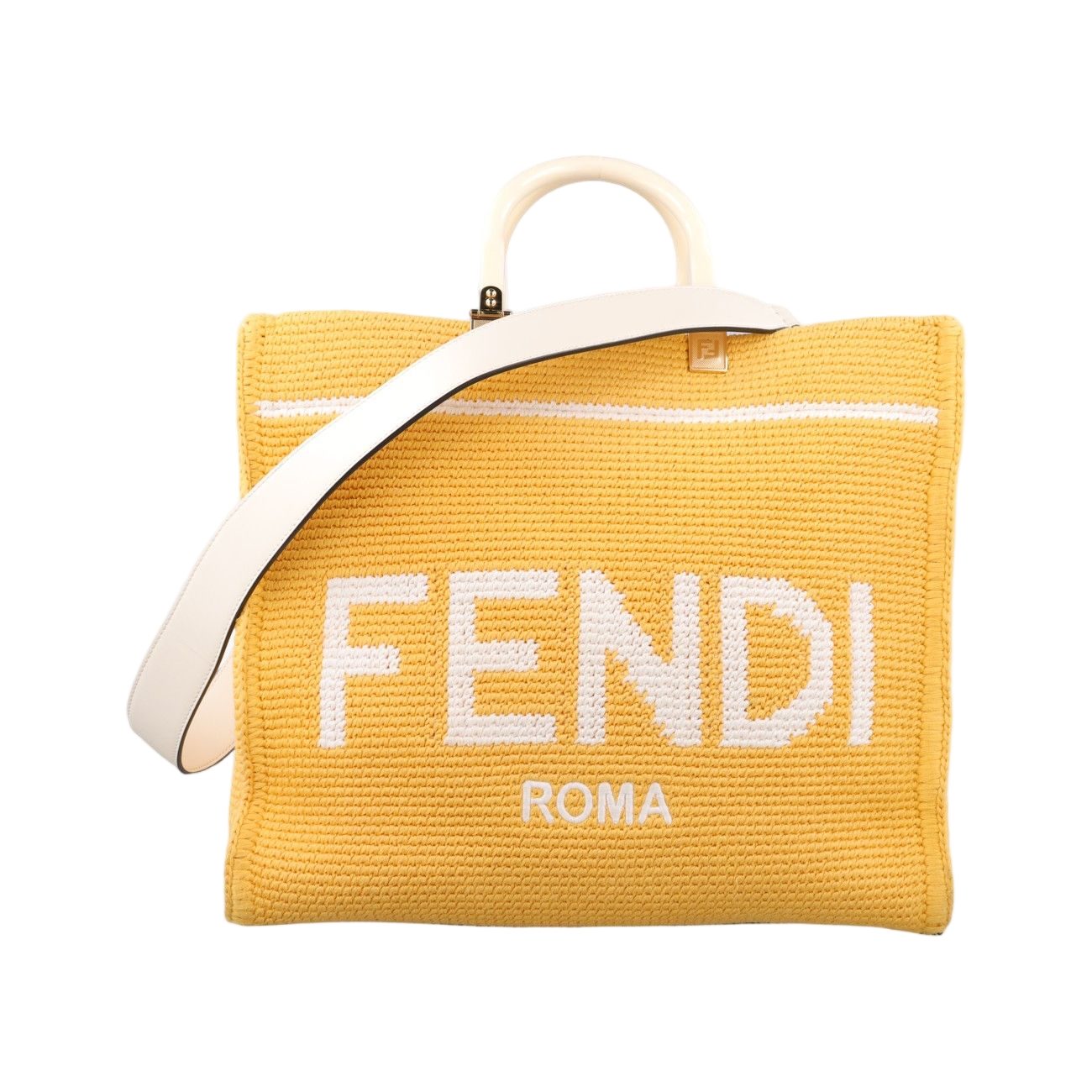 Fendi Sunshine Yellow Crochet Leather Messenger Bag