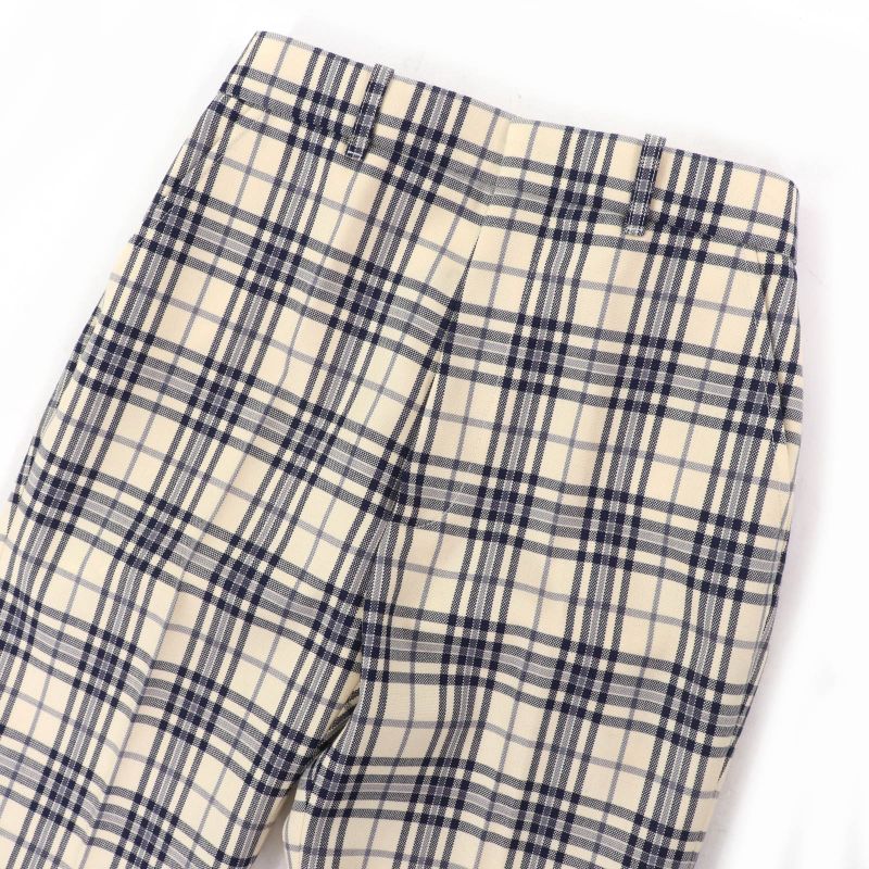 Gucci 611284 100% Wool Checked Center Press Flared Pants Ivory Black 36 Made In