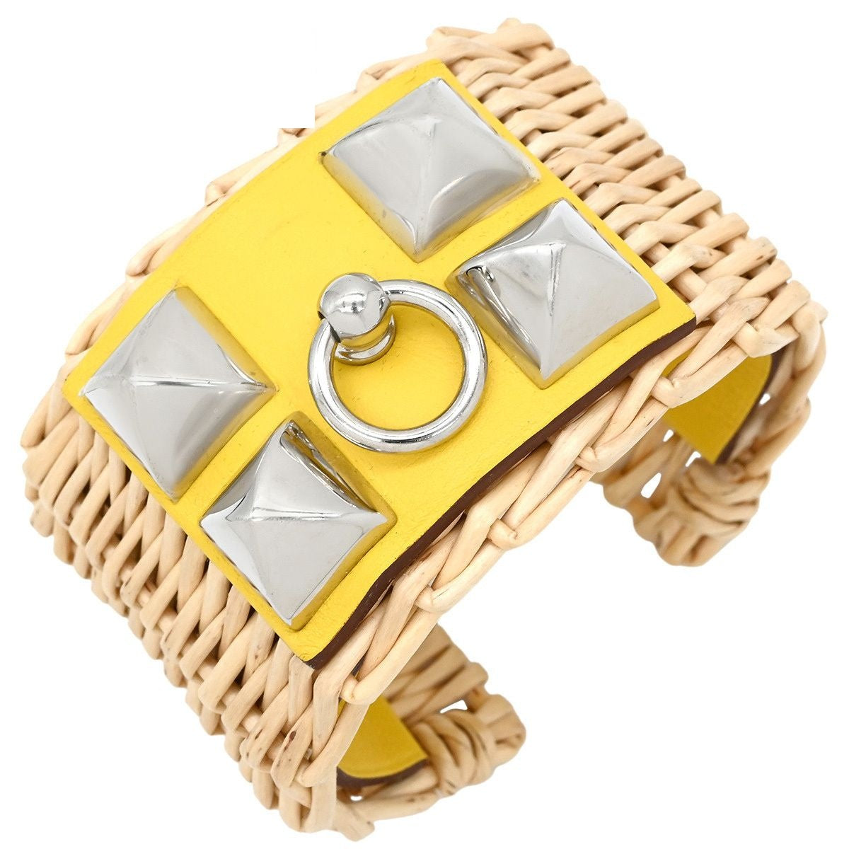 Hermes Bracelet Collier de Chien Medor Picnic Veau Barenia Rattan Jaune Naple