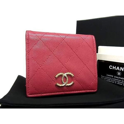 Chanel Cruise Line Coco Marc Classe Caviar Leather Fold Wallet In Burgundy Cb1956