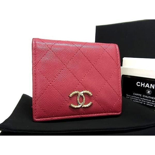 Chanel Cruise Line Coco Marc Classe Caviar Leather Fold Wallet In Burgundy Cb1956