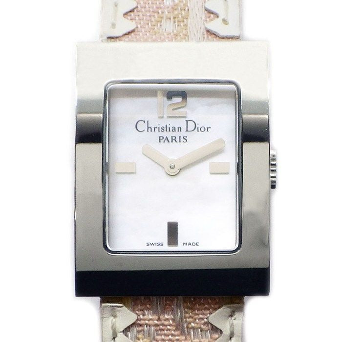 Dior Christian Watch Maris Square White Shell Dial Pearl Chain D Logo