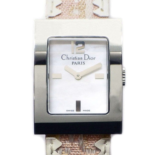 Dior Christian Watch Maris Square White Shell Dial Pearl Chain D Logo