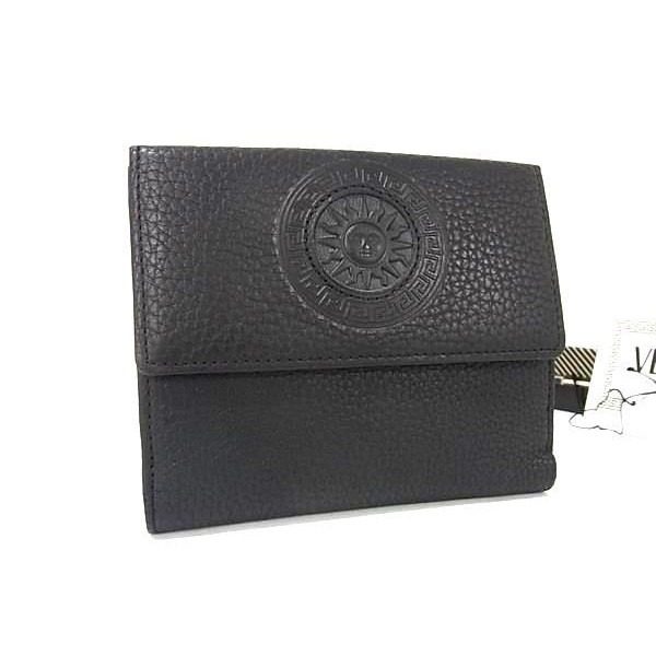 Versace Sunburst Leather Bifold Wallet Billfold Coin Purse Black