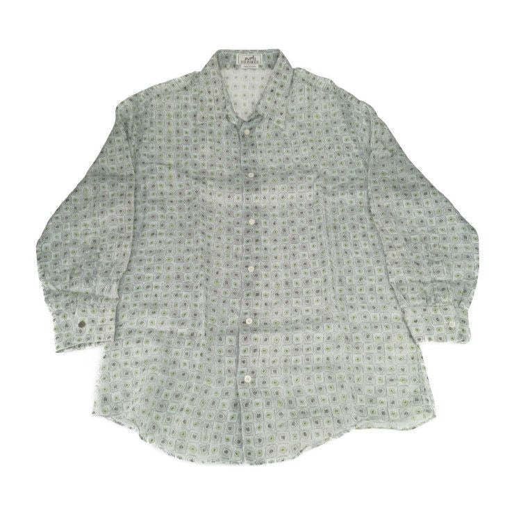 Hermes Top Long Sleeve Shirt With Total Pattern Gray Blue Green Multicolor