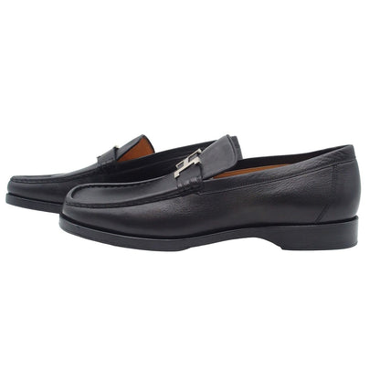 Hermes Loafers Black Leather H Logo Square Toe 42 Shoes — view 2