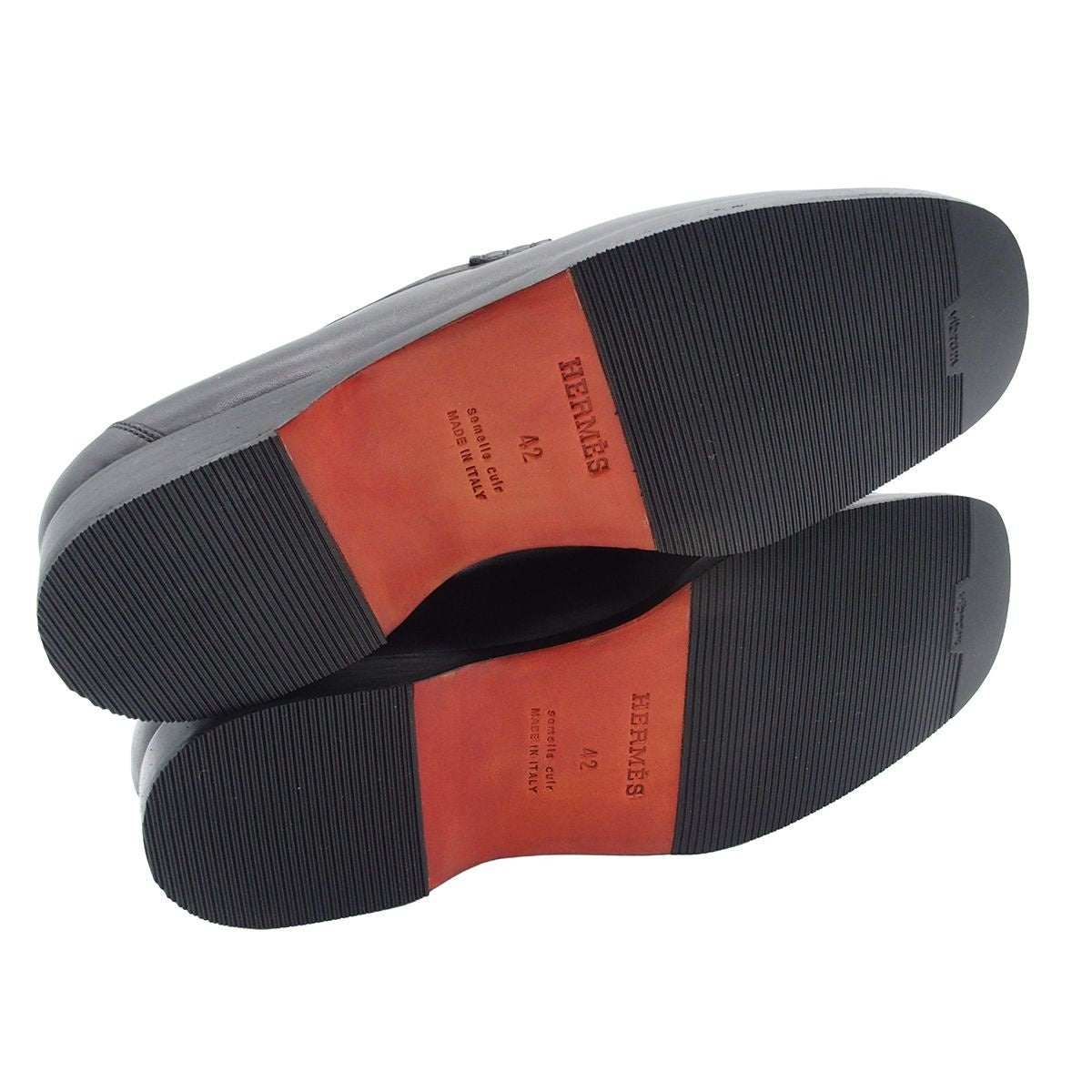 Hermes Loafers Black Leather H Logo Square Toe 42 Shoes — view 4