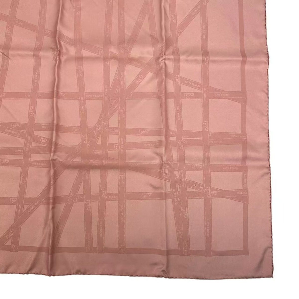 Hermes Carre 90 Scarf Pink Silk Ribbon Pattern — view 6