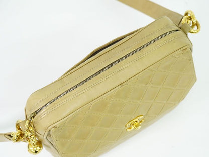 Authentic Chanel Coco Mark Matelasse Shoulder Bag Pochette Lambskin Leather