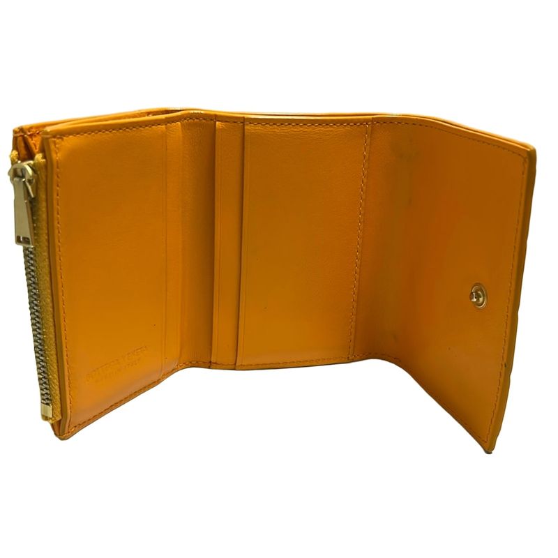 Bottega Veneta Maxi Intrecciato Orange Leather Threefold Wallet