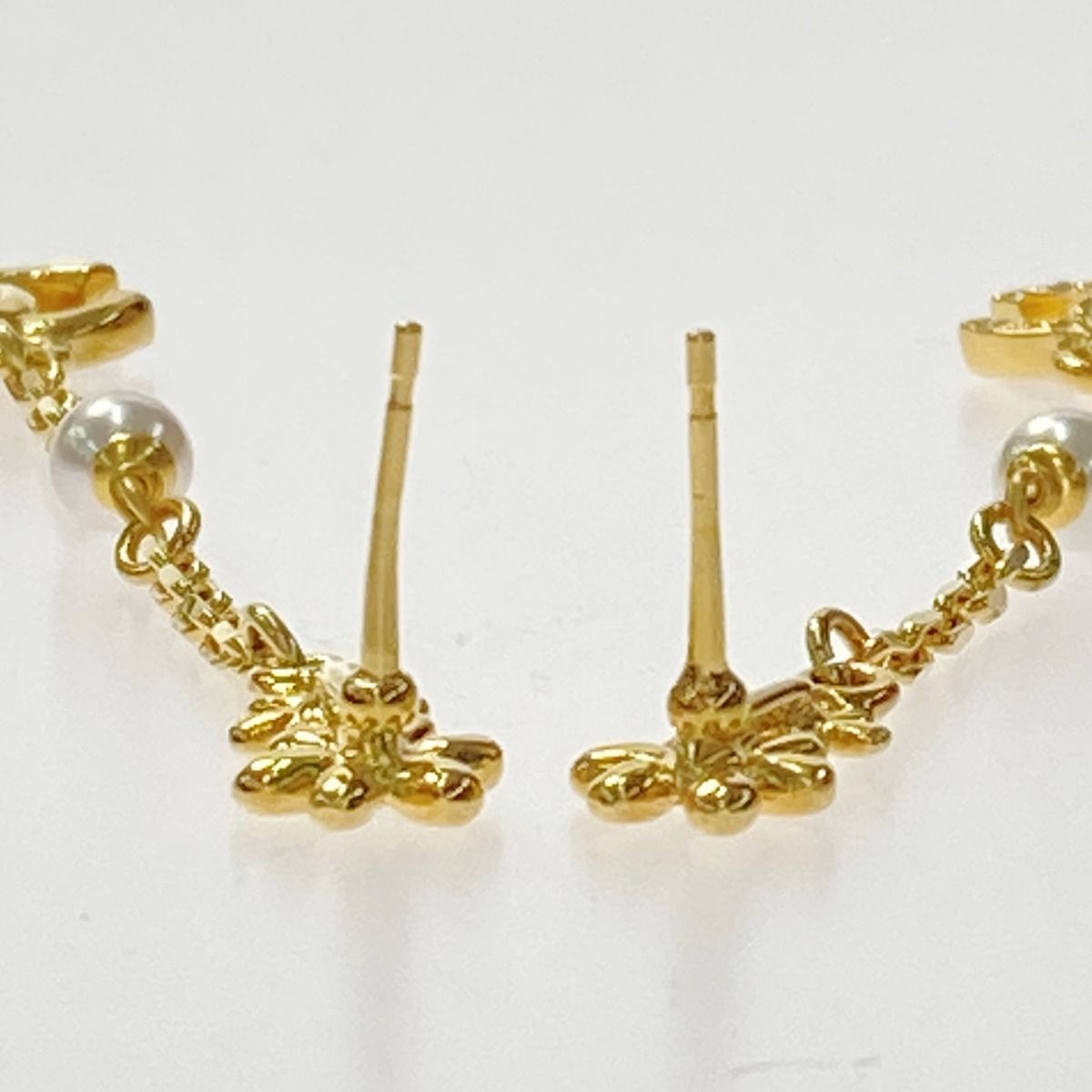 Chanel Cocomark Flower Long Earrings I23a Gold Fake Pearl Rhinestone