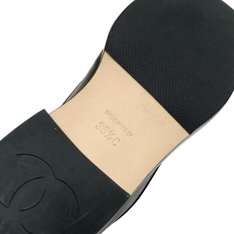 Chanel Loafer Leather Shoes Leather Black Gold Here Mark Chain Matelasse Pearl