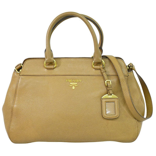 Prada Leather 2-Way Shoulder Bag Pochette Beige Outside