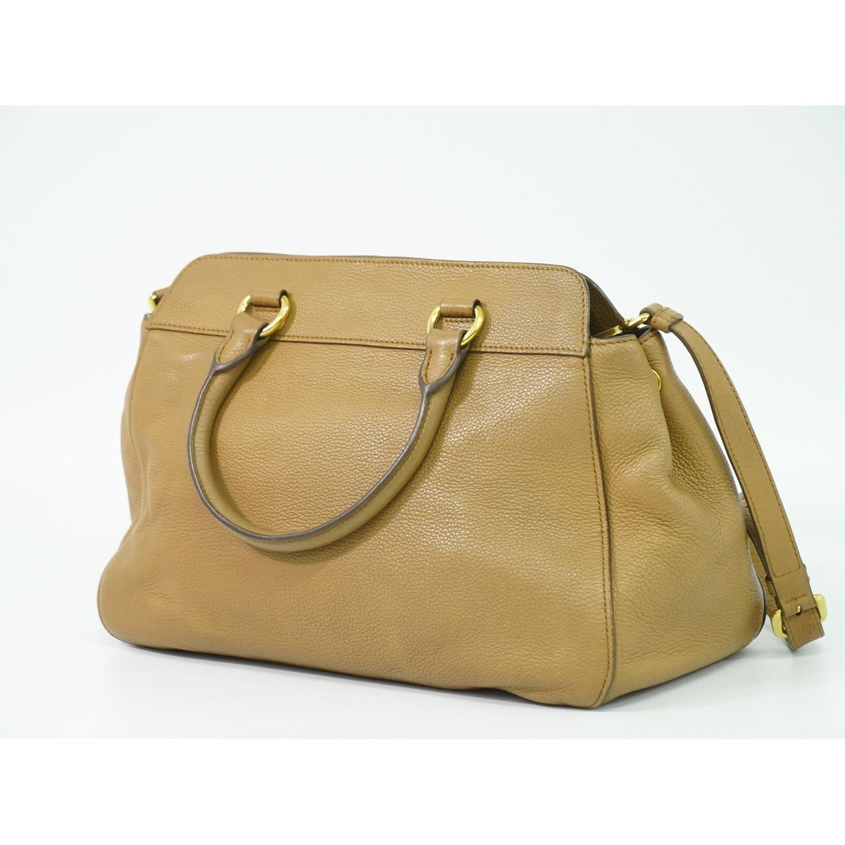 Prada Leather 2-Way Shoulder Bag Pochette Beige Outside — view 2
