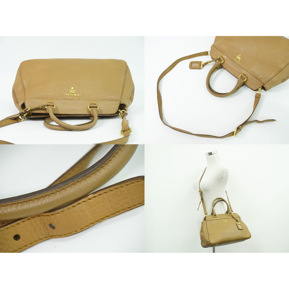 Prada Leather 2-Way Shoulder Bag Pochette Beige Outside — view 6