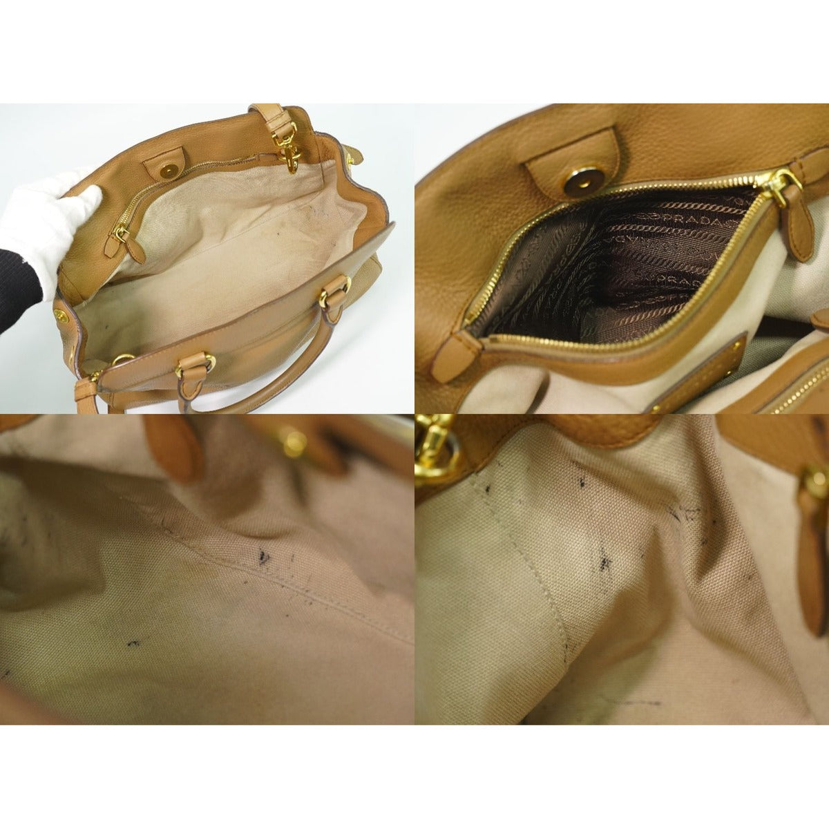 Prada Leather 2-Way Shoulder Bag Pochette Beige Outside — view 8