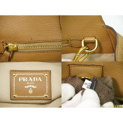 Prada Leather 2-Way Shoulder Bag Pochette Beige Outside — view 9