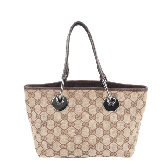 Gucci GG Canvas Eclipse Leather Tote Shoulder Hand Brown Mwe
