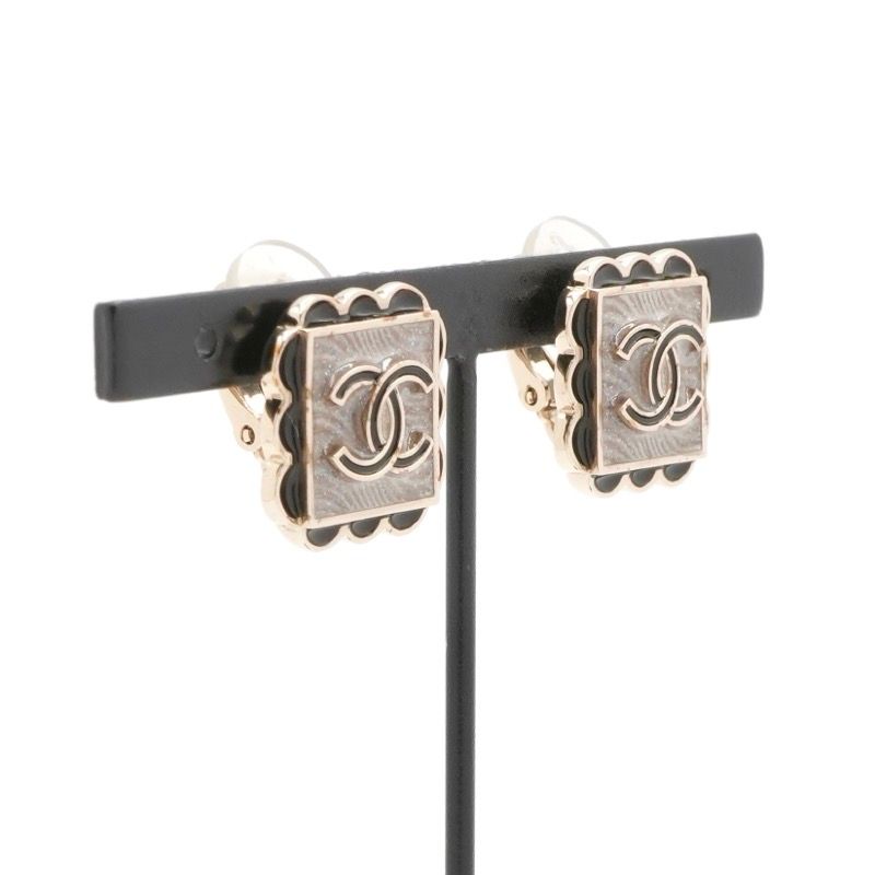Chanel Earrings Earring Gold Black Gray Here Mark