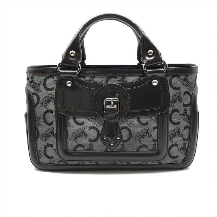 Celine Horse Carriage Signature Hand Tote Enamel Leather Brown