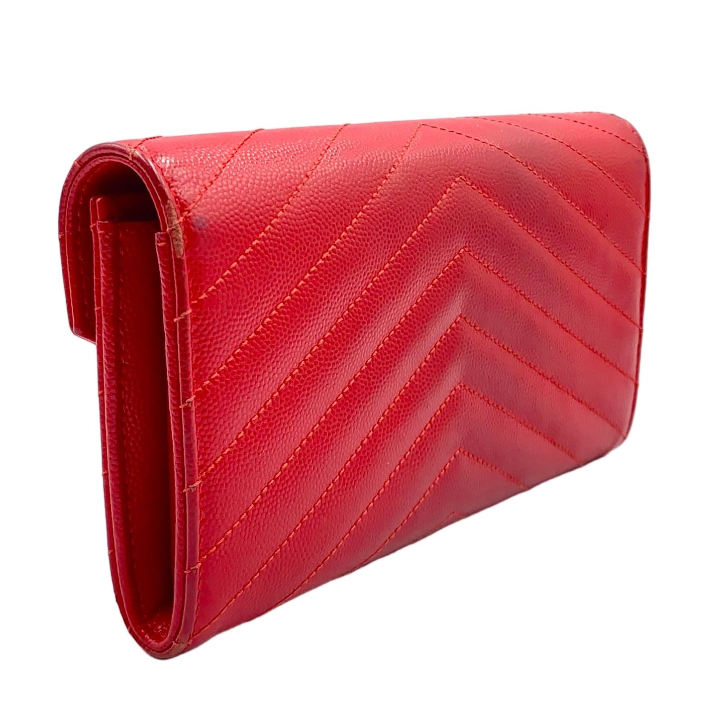 Saint Laurent Paris Monogram Large Flap Leather Red Wallet Gold — view 2