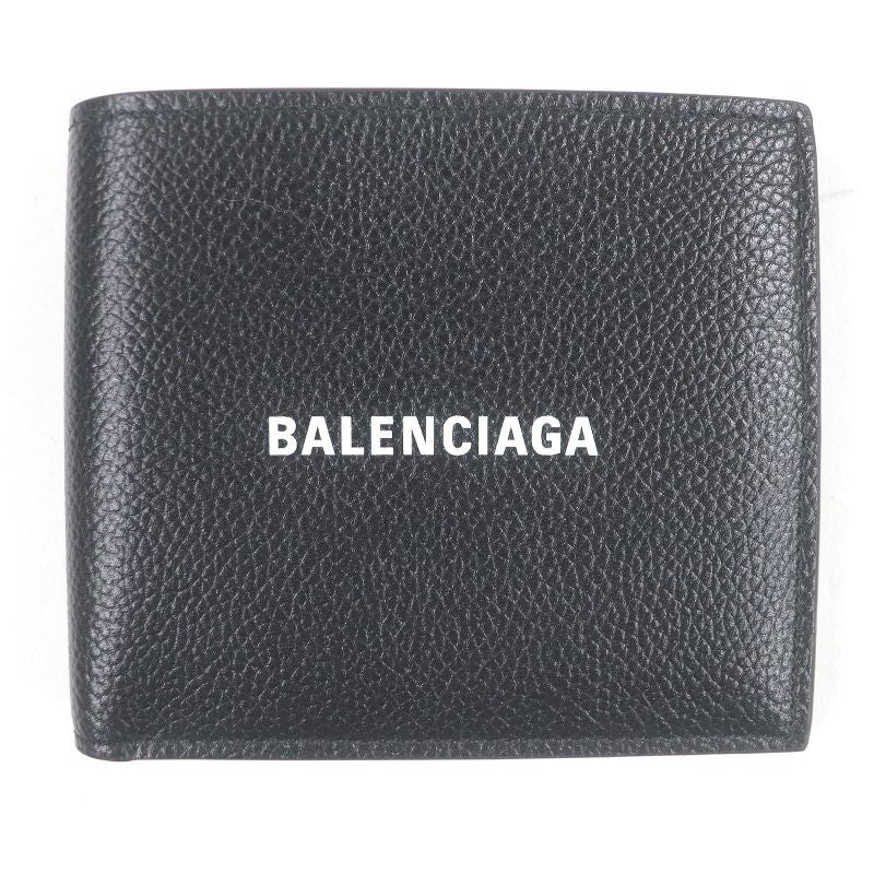 Balenciaga Logo Leather Bifold Compact Wallet Black And Storage