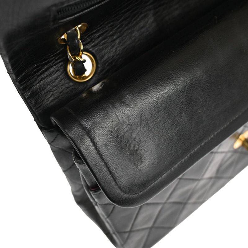 Chanel Matelasse Double Flap Chain Shoulder Bag Black Gold Hardware 898bs154