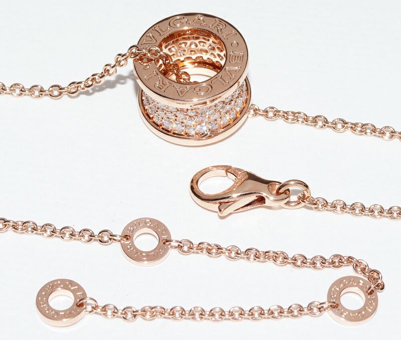 Bulgari Pendant Necklace 18K Pink Gold Pave Diamonds (total 087ct) Bzero1