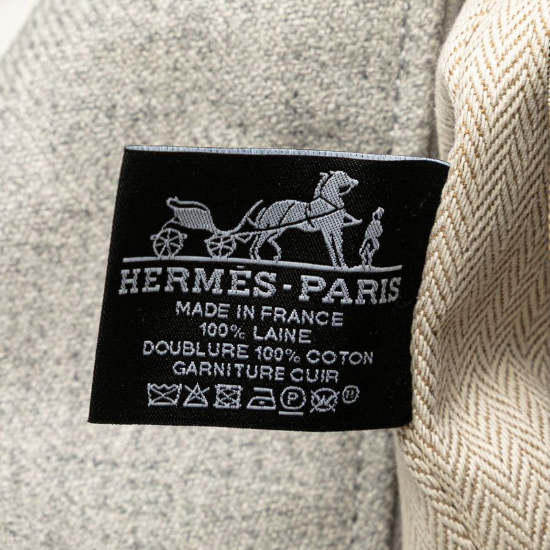 Hermes Brid A Black GM Handbag Pouch Rocabar Gris Flannel Wool Cotton Women