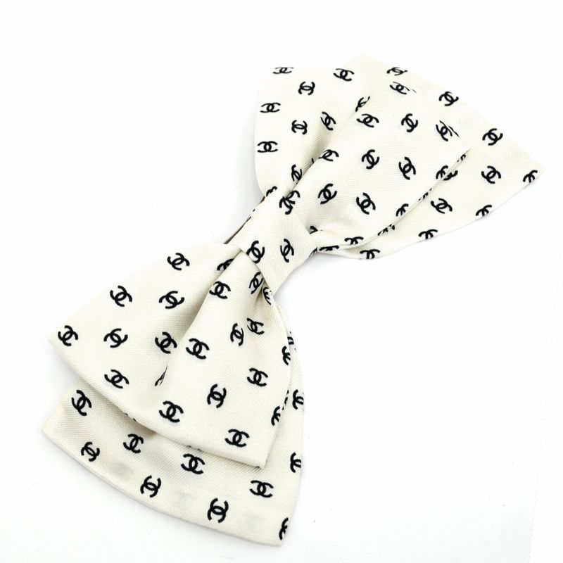 Chanel Valletta Aaa821 Ribbon White Logo COCO Silver-hardware Hair