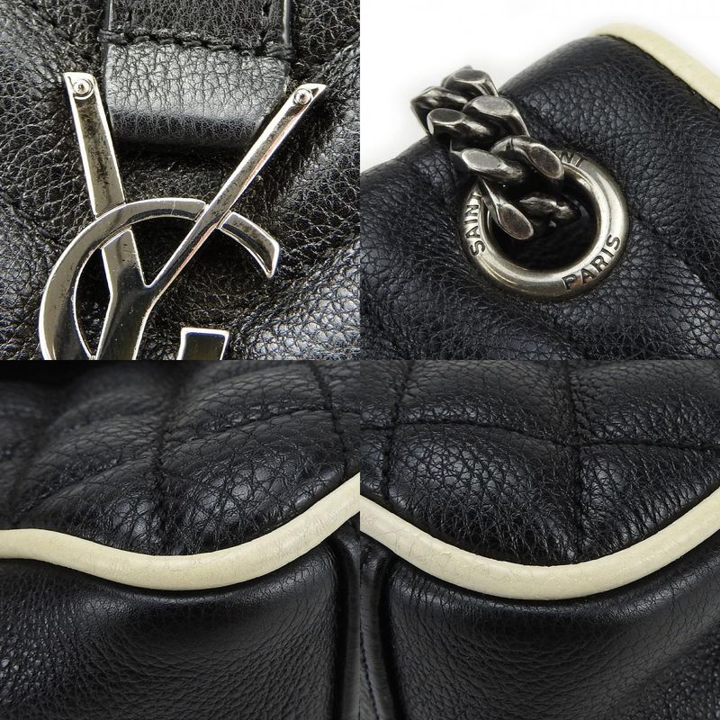 Saint Laurent Shoulder Bag Satchel Envelope Leather Black Ivory Silver Hardware