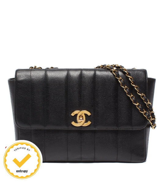 Chanel Chain Shoulder Bag Gold Double Single Flap Caviar Leather Mademoiselle
