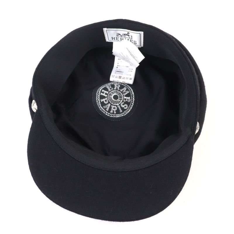 Hermes Cabourg En Finesse 100% Wool Logo Button Logo Patch Casket Black 59 Made