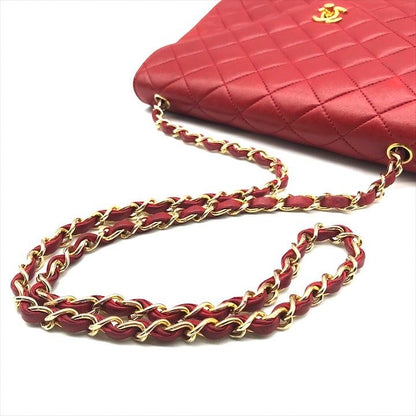 Chanel Quilted Lambskin Chain Shoulder Bag Turnlock Crossbody Red