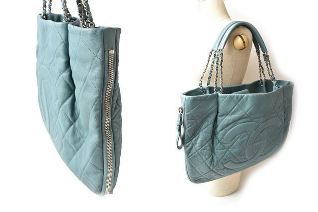 Chanel Tote Bag 2way Chanel Chain Bag Coco Mark Quilted Stitching Light Blue