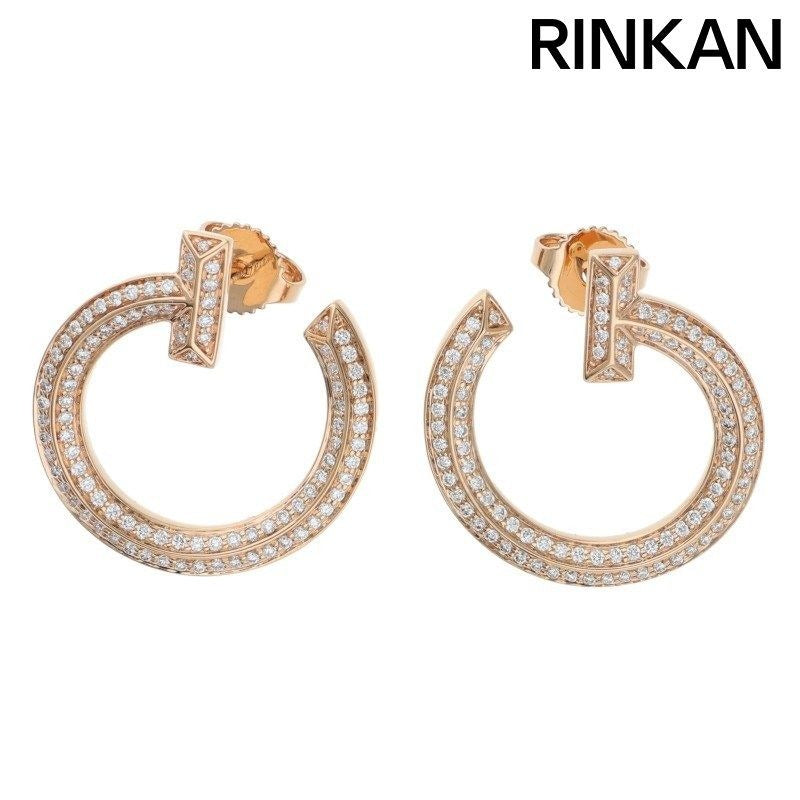 Tiffany & Co T One Open Hoop 18K Pink Gold Pave Diamond Earrings
