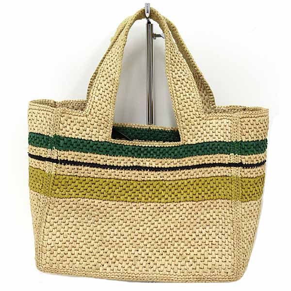 Loewe Font Tote Small Raffia Stripe Tote Bag Shoulder Bag 2WAY Rank A