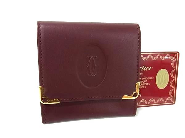 Cartier Must Line Leather Coin Case Coin Purse Men's Bordeaux Bp2870