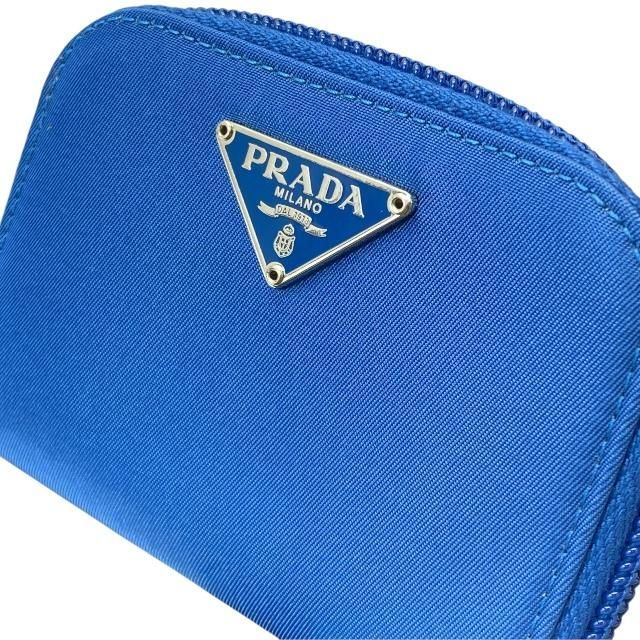 Prada 6-link Key Case Compact Round Zipper With Triangle Logo Nylon Blue