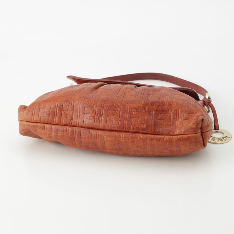 Fendi Leather Zucca Pattern Flap One Shoulder Bag With Charm Brown