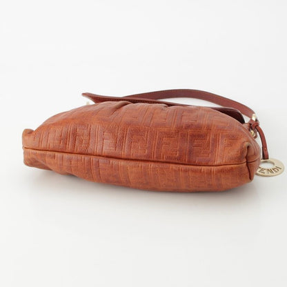 Fendi Leather Zucca Pattern Flap One Shoulder Bag With Charm Brown