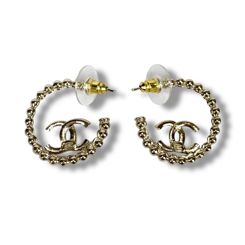 Chanel Hoop Earrings Coco Logo CC Logo Rhinestone 2025 C25P Gold Hardware