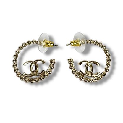 Chanel Hoop Earrings Coco Logo CC Logo Rhinestone 2025 C25P Gold Hardware