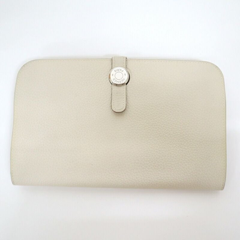 Hermes Dogon Duo GM Bifold Wallet Togo Cles Silver
