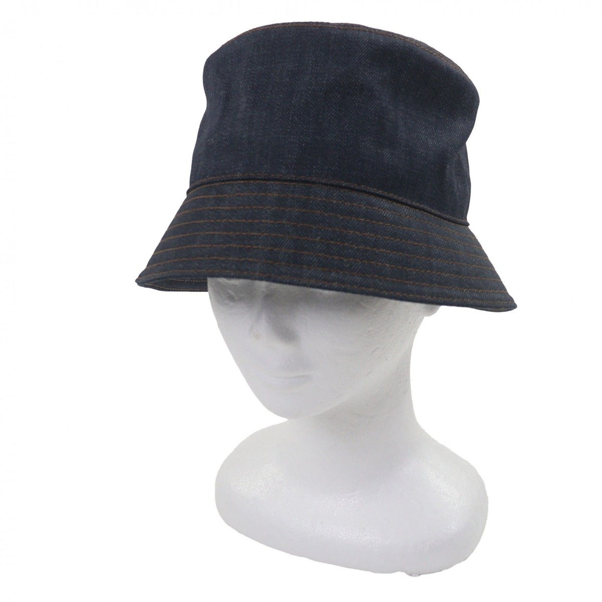 Prada 100% Cotton Cowhide Triangle Logo Plate Blue Denim Hat — view 3