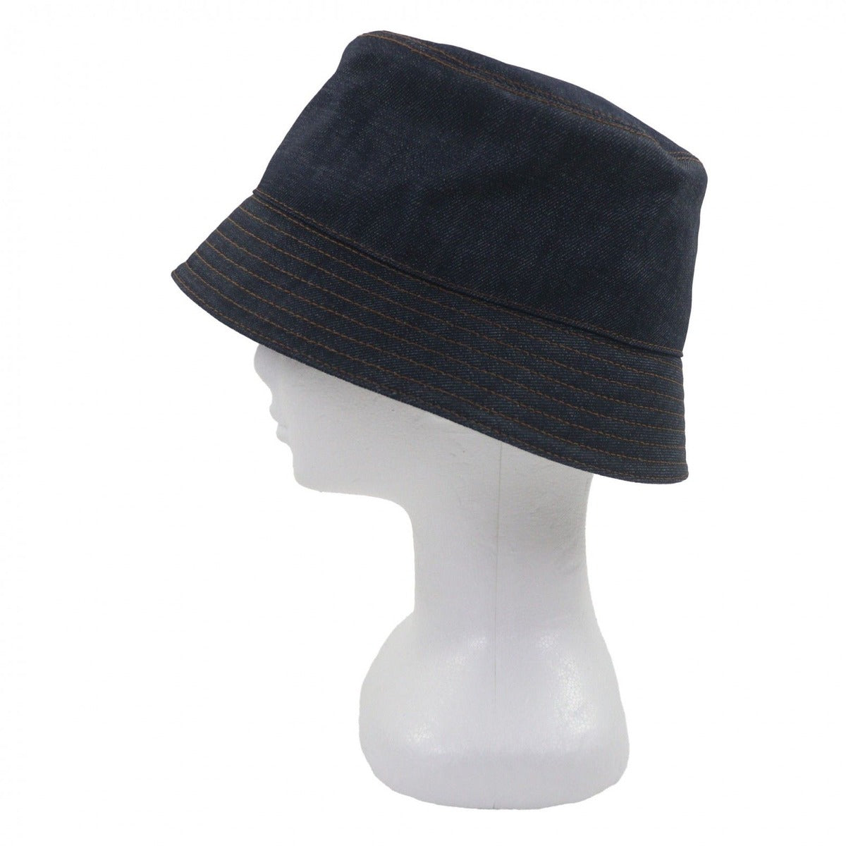 Prada 100% Cotton Cowhide Triangle Logo Plate Blue Denim Hat — view 4