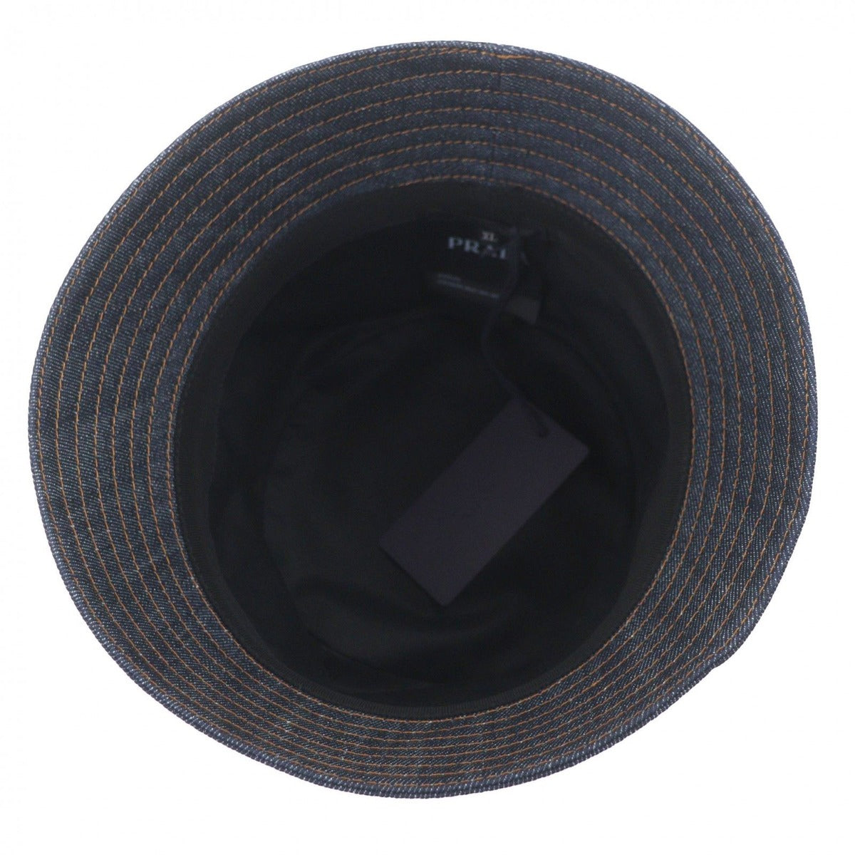 Prada 100% Cotton Cowhide Triangle Logo Plate Blue Denim Hat — view 7